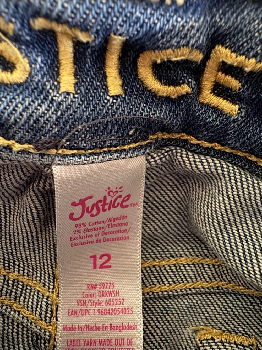 Justice Blue Denim Shorts with Gold Stitching